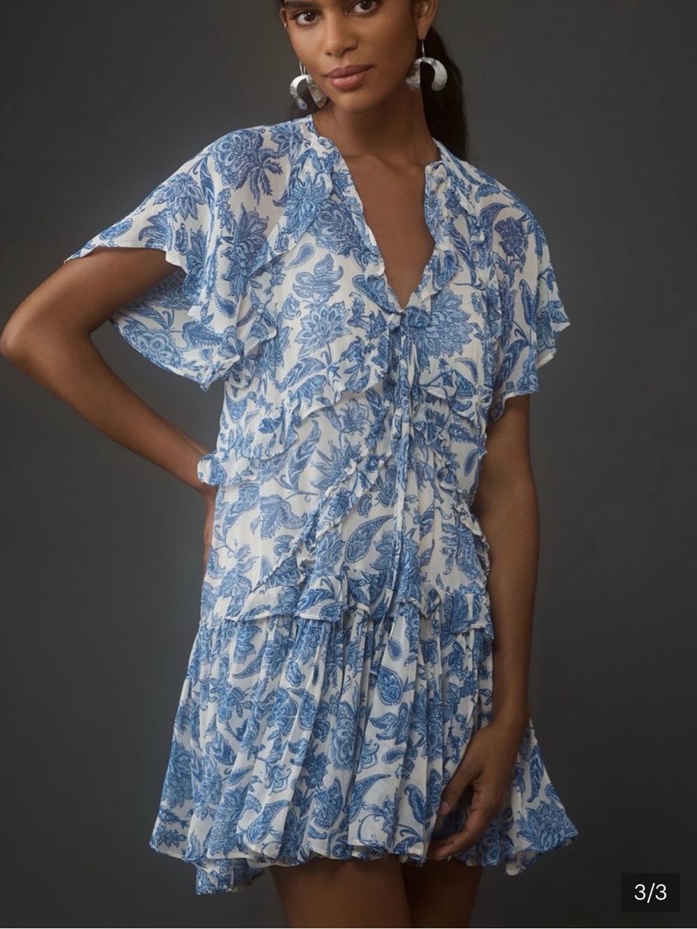 Maeve Blue and White Floral Mini Dress